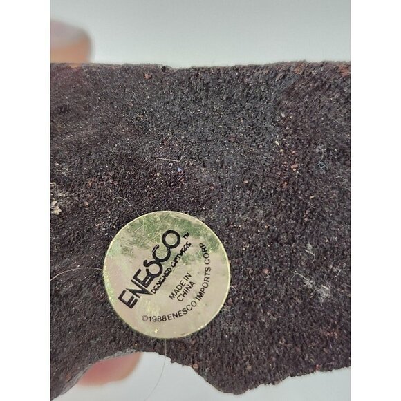 Vintage 1988 Enesco Hand Painted Ceramic Blue Owl Figurine Mounted On Wood Decor - Picture 7 of 9